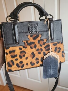 STS Ranchwear Black Leather & Leopard-Print Mini Top-Handle Bag